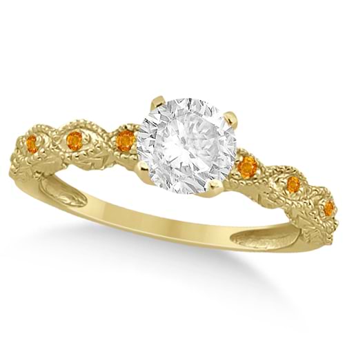 Vintage Diamond & Citrine Bridal Set 14k Yellow Gold 0.70ct