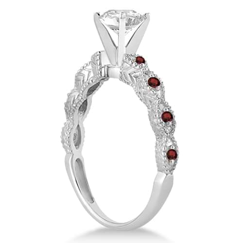 Vintage Diamond & Garnet Bridal Set 14k White Gold 1.70ct