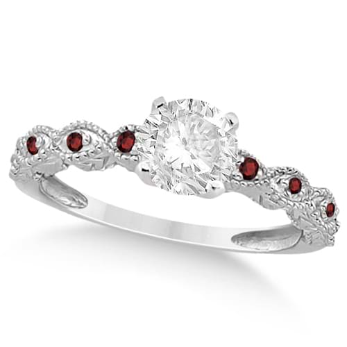 Vintage Diamond & Garnet Bridal Set Palladium 0.95ct