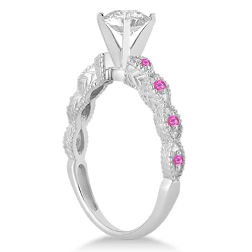 Vintage Diamond & Pink Sapphire Bridal Set 18k White Gold 0.95ct