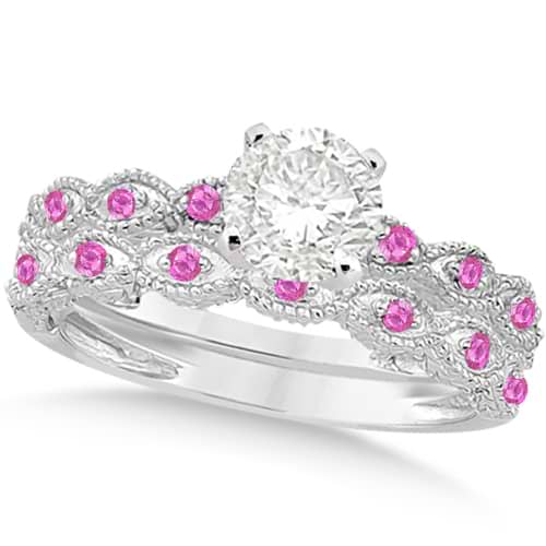 Vintage Diamond & Pink Sapphire Bridal Set Platinum 0.95ct