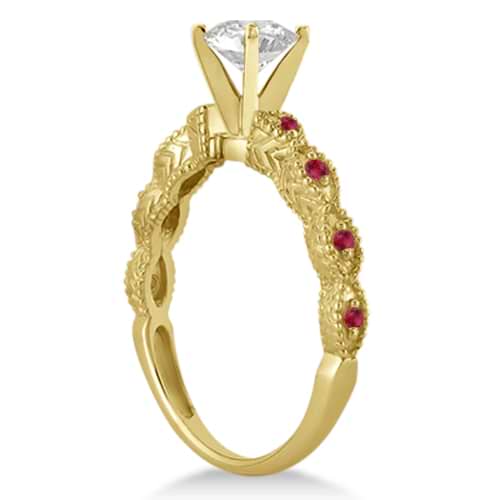 Vintage Diamond & Ruby Bridal Set 14k Yellow Gold 0.70ct