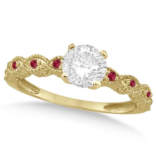 Vintage Diamond & Ruby Bridal Set 14k Yellow Gold 0.95ct