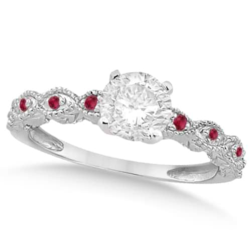 Vintage Diamond & Ruby Bridal Set Palladium 0.95ct