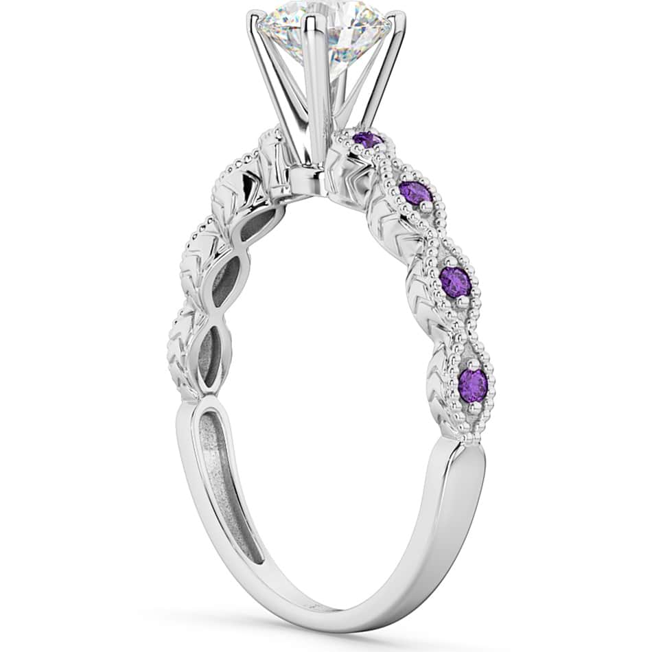 Vintage Marquise Amethyst Engagement Ring 18k White Gold (0.18ct)
