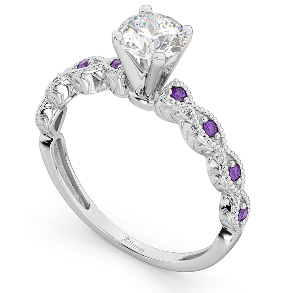 Vintage Marquise Amethyst Engagement Ring 18k White Gold (0.18ct)