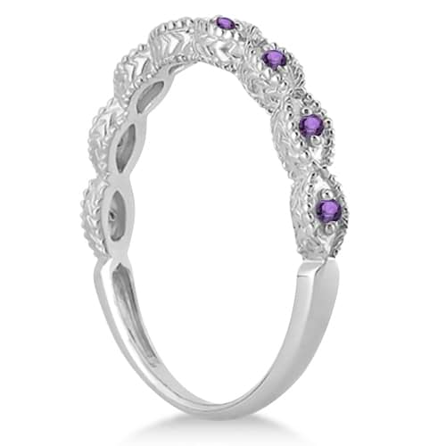 Antique Marquise Shape Amethyst Wedding Ring 14k White Gold (0.18ct)