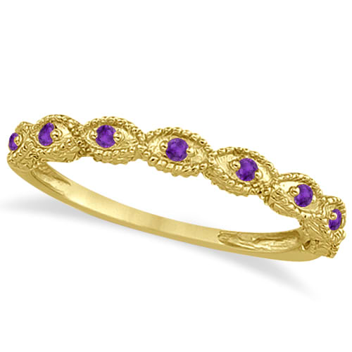 Antique Marquise Shape Amethyst Wedding Ring 14k Yellow Gold (0.18ct)