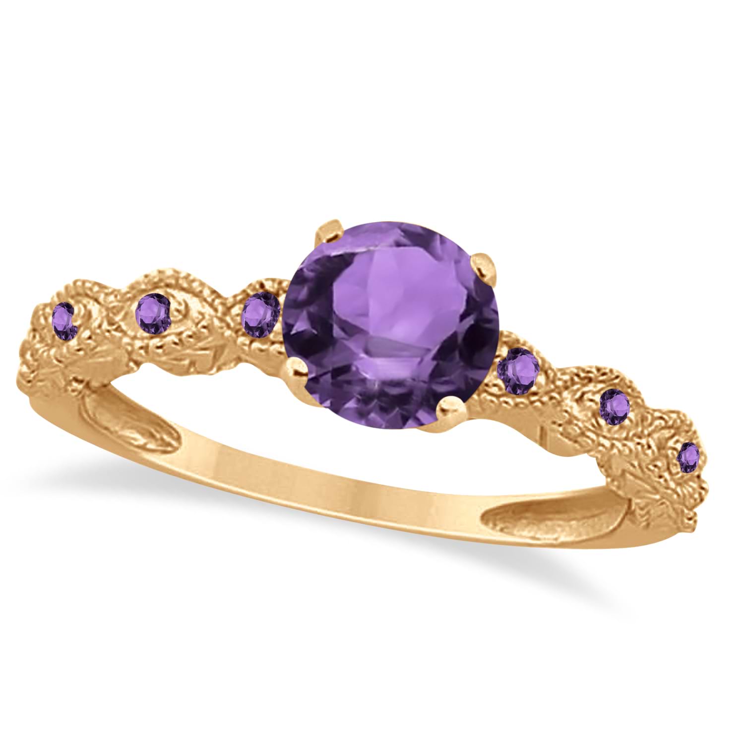 Vintage Style Amethyst Engagement Ring in 14k Rose Gold (1.18ct)