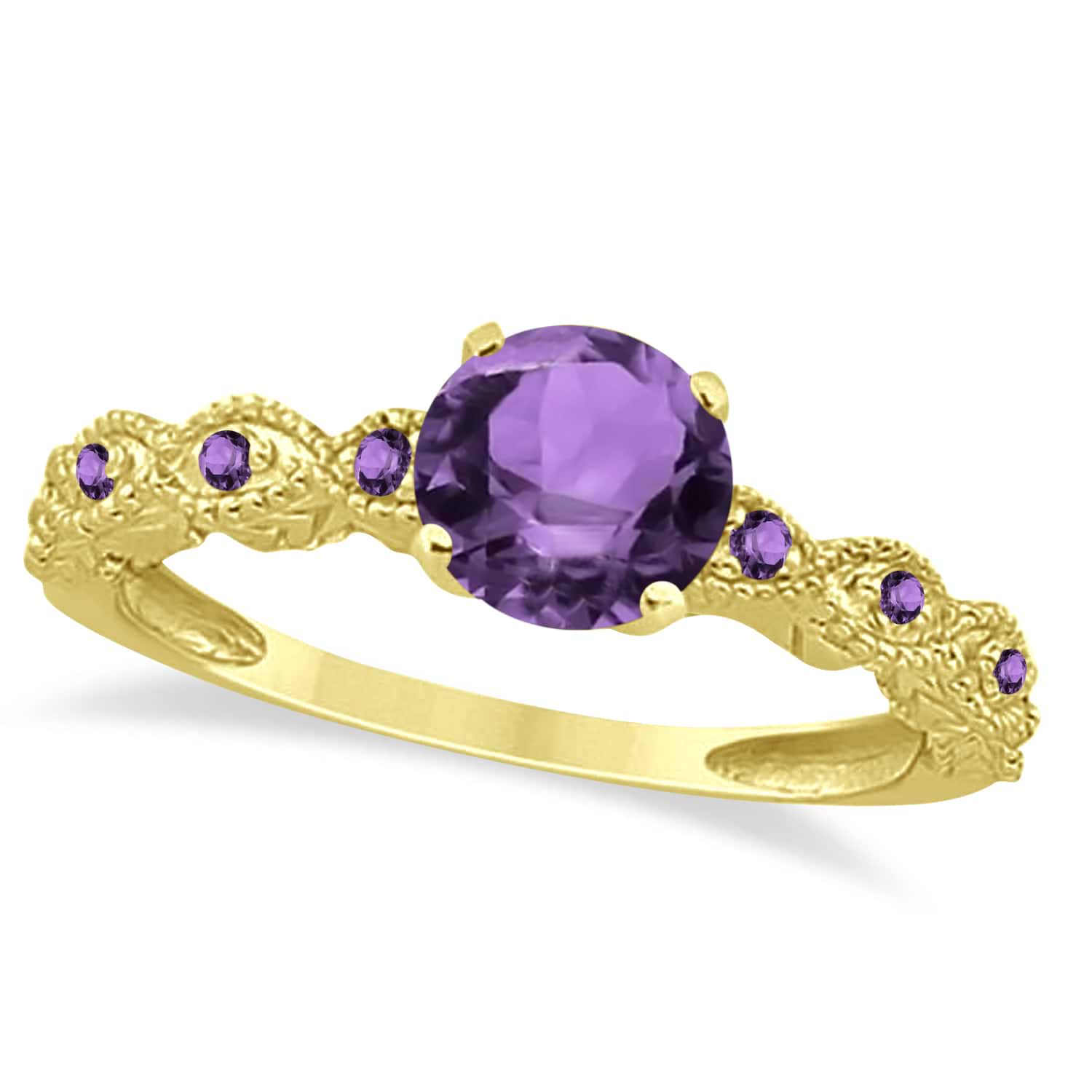Vintage Style Amethyst Engagement Ring in 14k Yellow Gold (1.18ct)