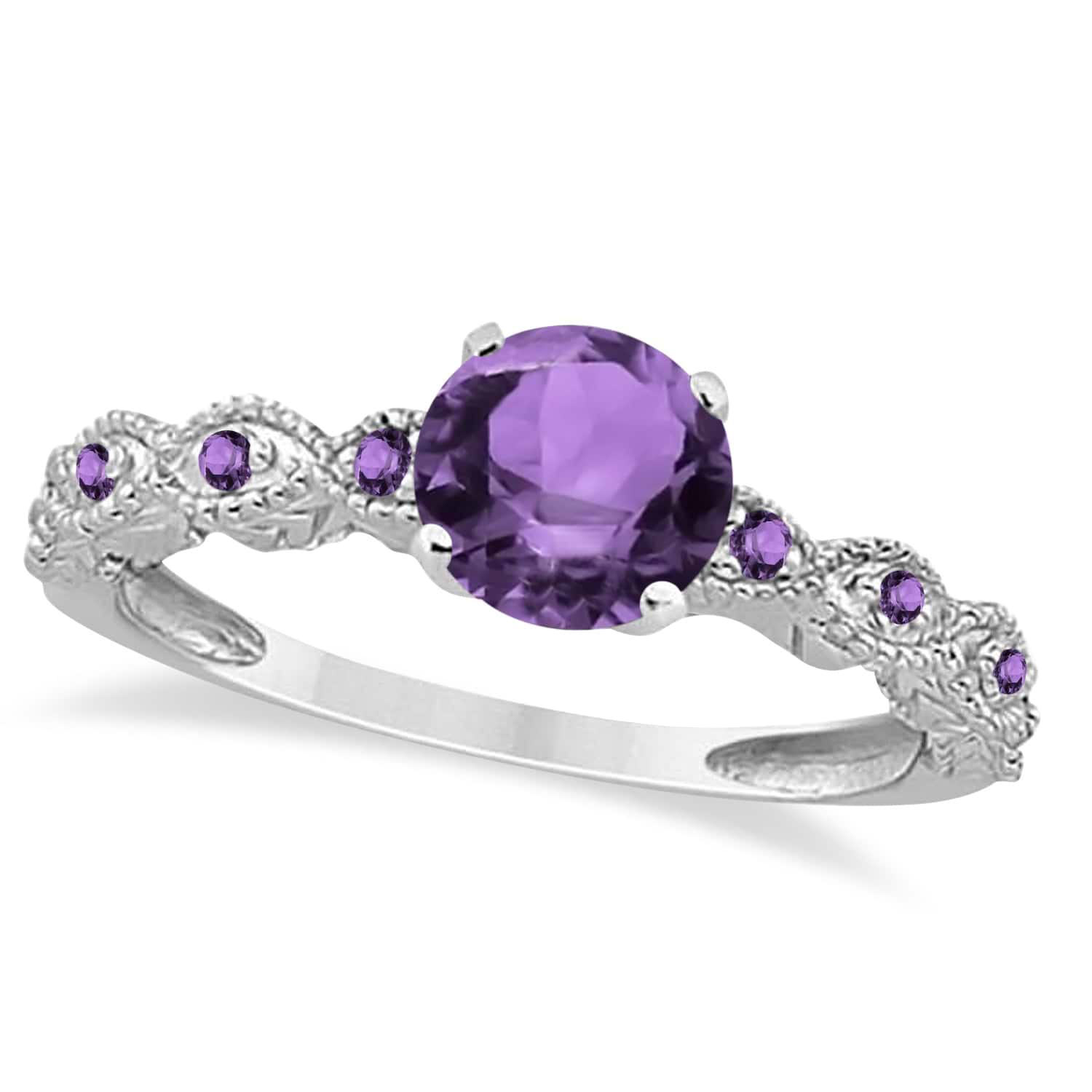 Vintage Style Amethyst Engagement Ring in 18k White Gold (1.18ct)