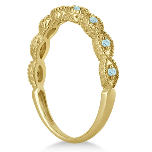 Antique Marquise Shape Aquamarine Wedding Ring 14k Yellow Gold (0.18ct)