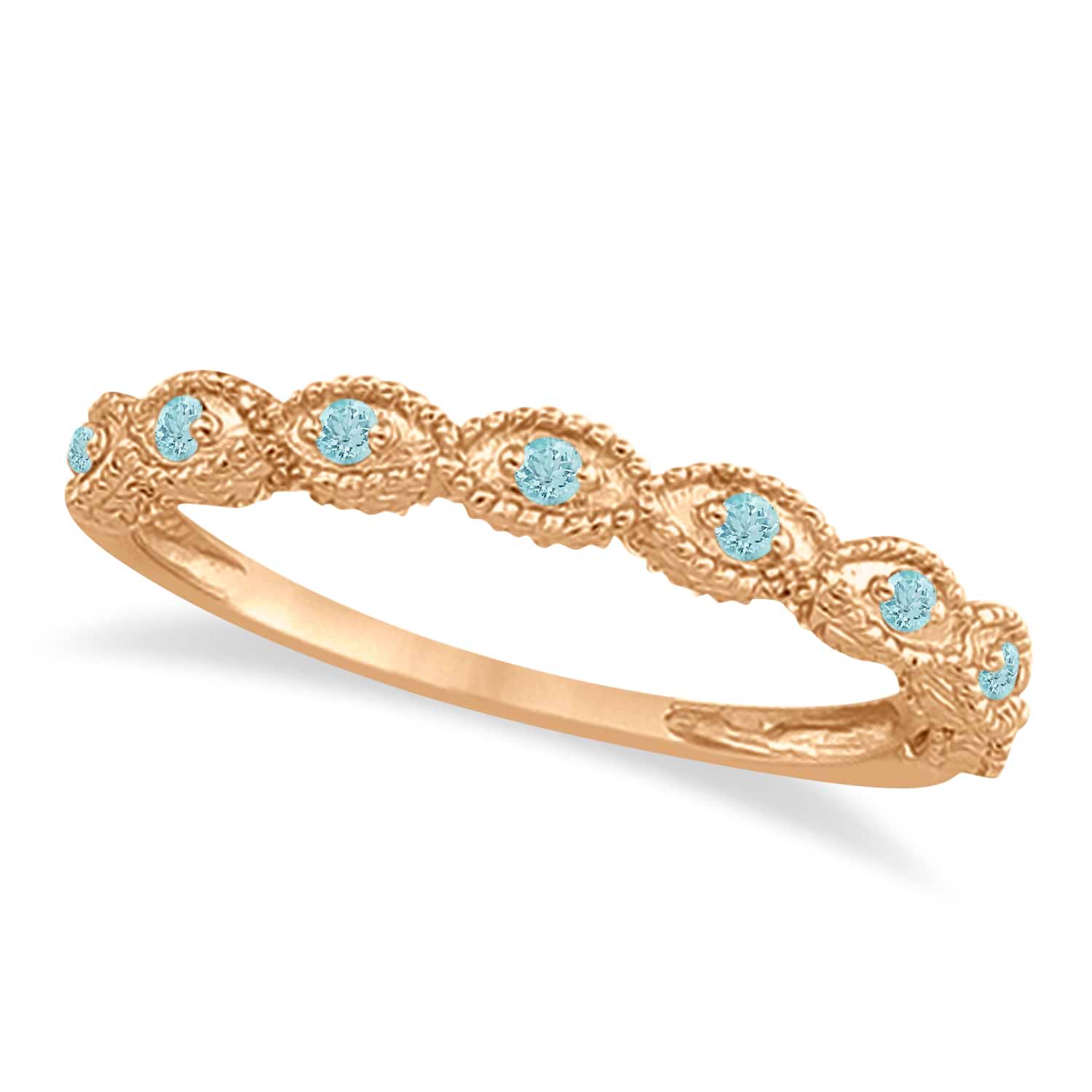 Antique Marquise Shape Aquamarine Wedding Ring 18k Rose Gold (0.18ct)