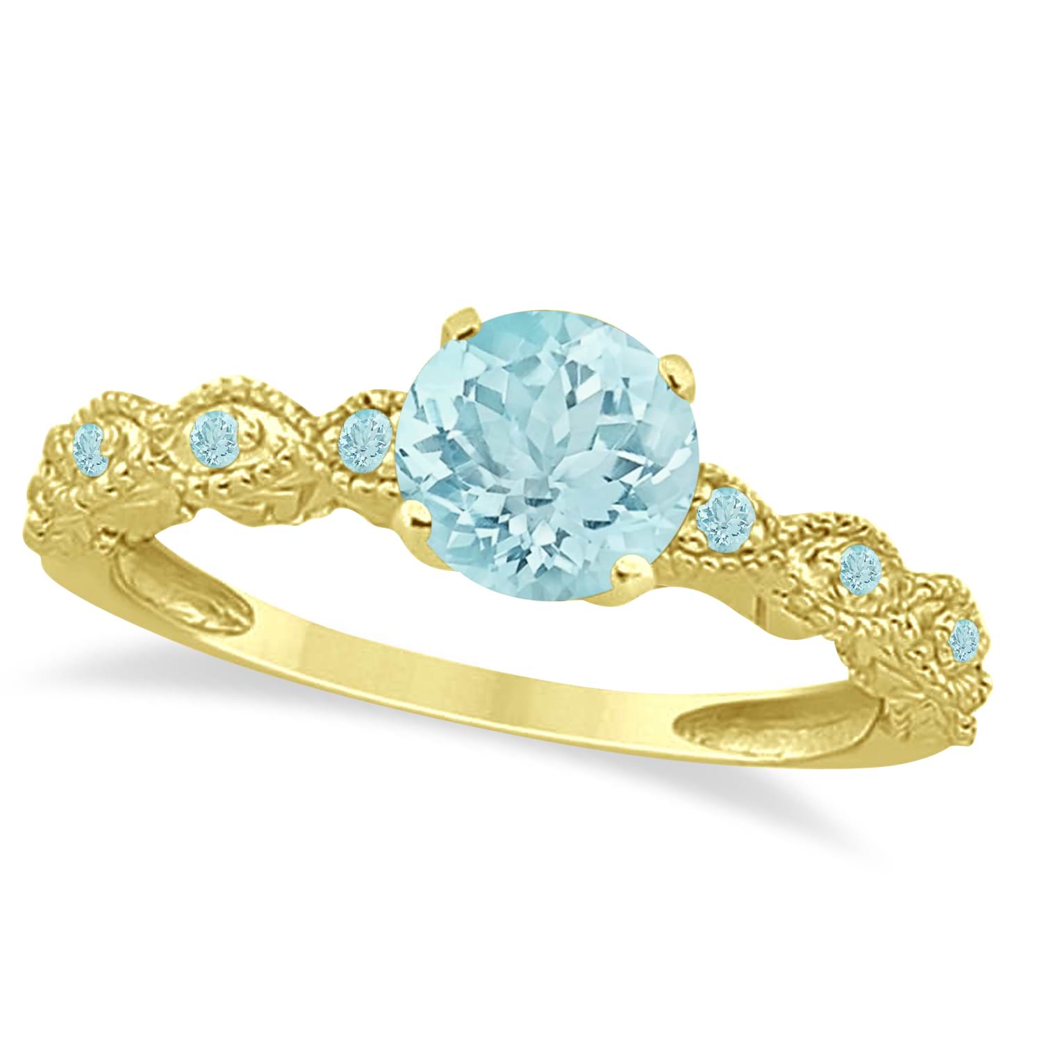 Vintage Style Aquamarine Engagement Ring in 14k Yellow Gold (1.18ct)
