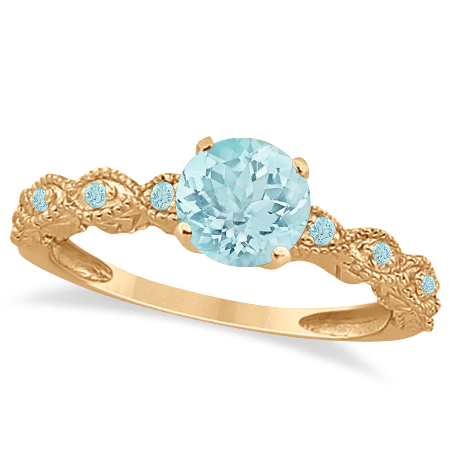 Vintage Style Aquamarine Engagement Ring in 18k Rose Gold (1.18ct)