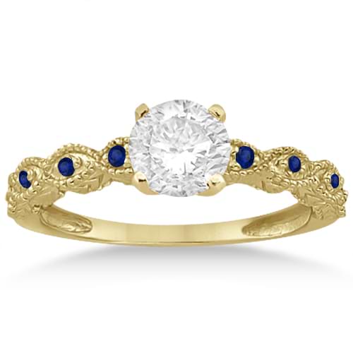 Antique Blue Sapphire Engagement Ring Set 14k Yellow Gold (0.36ct)