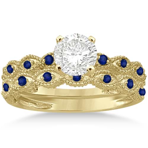 Antique Blue Sapphire Engagement Ring Set 18k Yellow Gold (0.36ct)