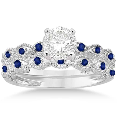 Antique Pave Blue Sapphire Engagement Ring Set Palladium (0.36ct)