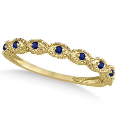 Antique Marquise Shape Blue Sapphire Wedding Ring 14k Yellow Gold (0.18ct)