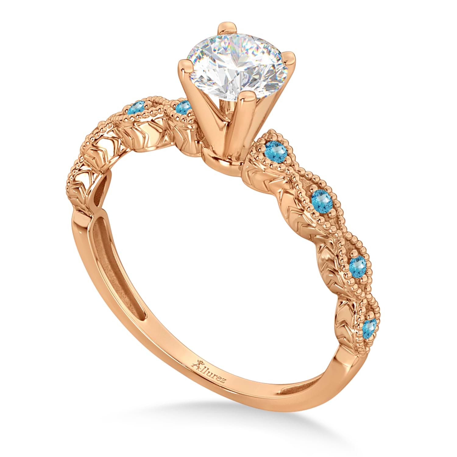 Vintage Marquise Blue Topaz Engagement Ring 14k Rose Gold (0.18ct)