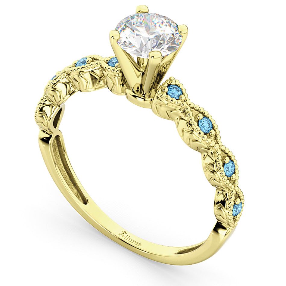 Vintage Marquise Blue Topaz Engagement Ring 14k Yellow Gold (0.18ct)