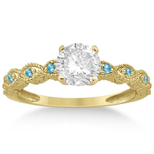 Antique Blue Topaz Bridal Set Marquise Shape 18K Yellow Gold 0.36ct