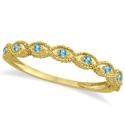 Antique Blue Topaz Bridal Set Marquise Shape 18K Yellow Gold 0.36ct