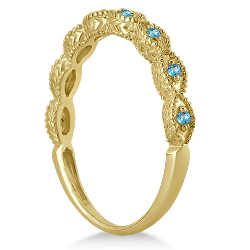 Antique Marquise Shape Blue Topaz Wedding Ring 14k Yellow Gold (0.18ct)