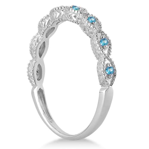 Antique Marquise Shape Blue Topaz Wedding Ring 18k White Gold (0.18ct)