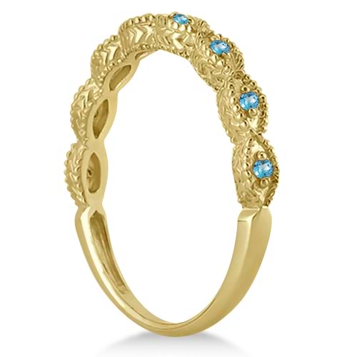 Antique Marquise Shape Blue Topaz Wedding Ring 18k Yellow Gold (0.18ct)