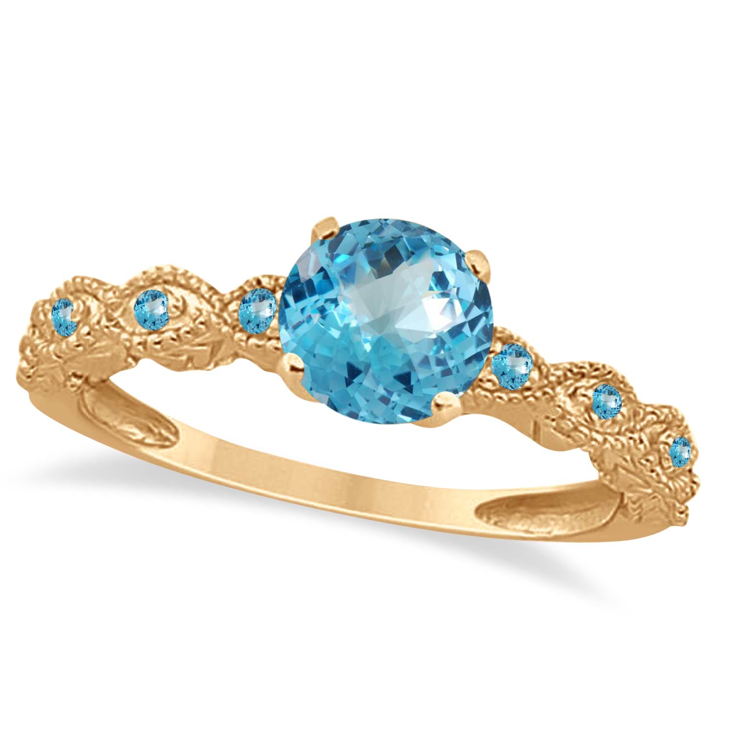 Vintage Style Blue Topaz Engagement Ring 18k Rose Gold (1.18ct)