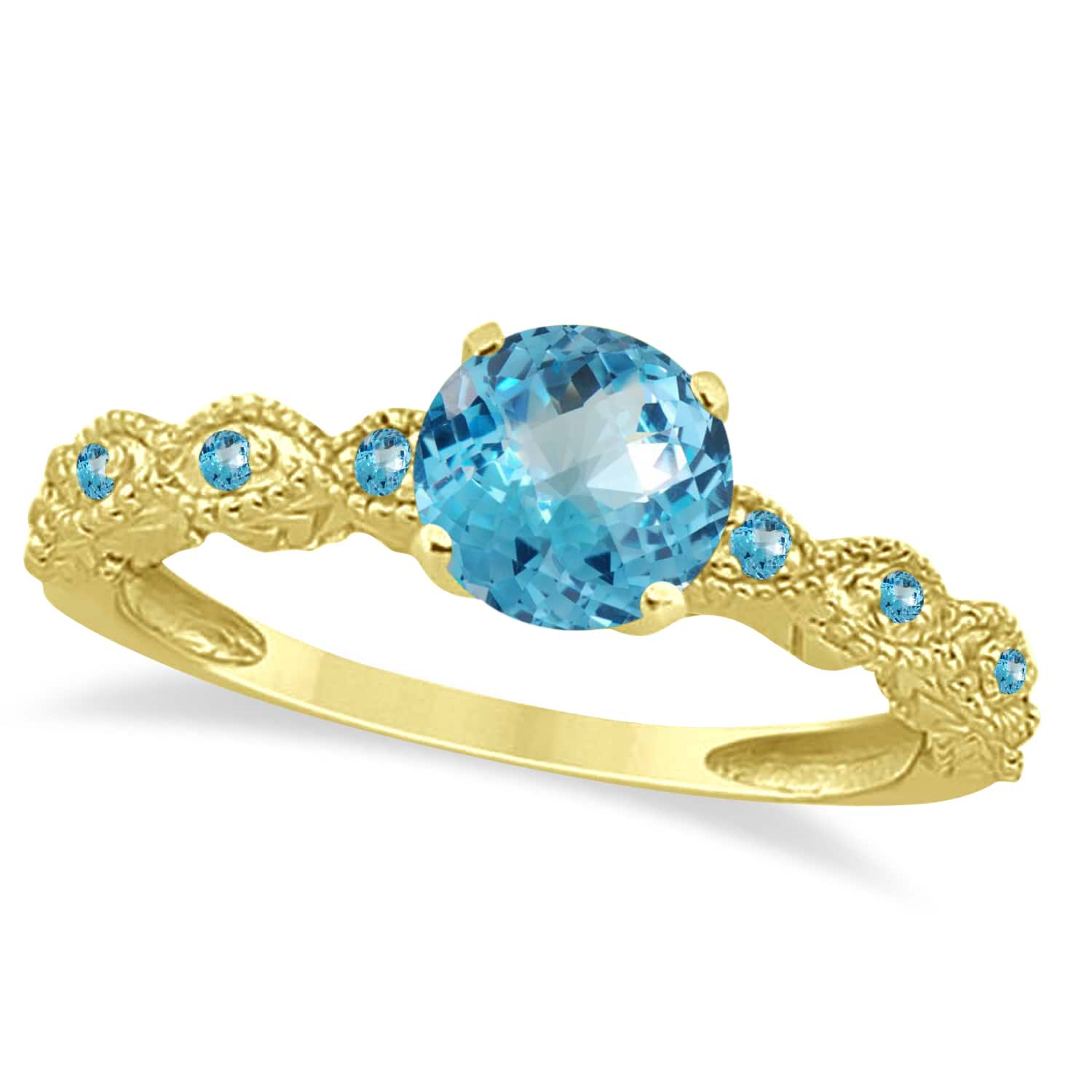 Vintage Style Blue Topaz Engagement Ring 18k Yellow Gold (1.18ct)
