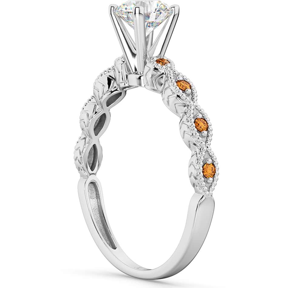 Vintage Marquise Citrine Engagement Ring 14k White Gold (0.18ct)