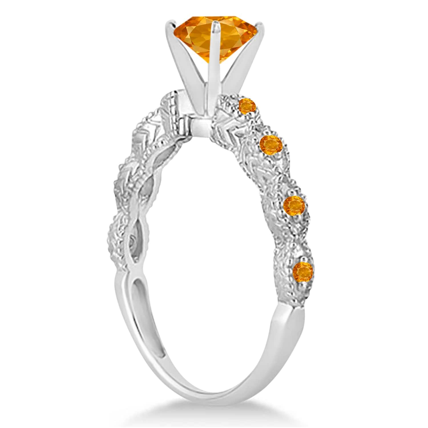 Vintage Citrine Engagement Ring Bridal Set 14k White Gold 1.36ct - U6497