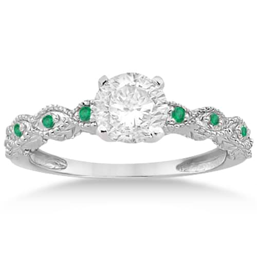Vintage Marquise Emerald Engagement Ring 14k White Gold (0.18ct)