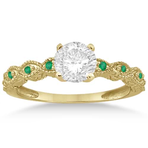 Vintage Marquise Emerald Engagement Ring 14k Yellow Gold (0.18ct)