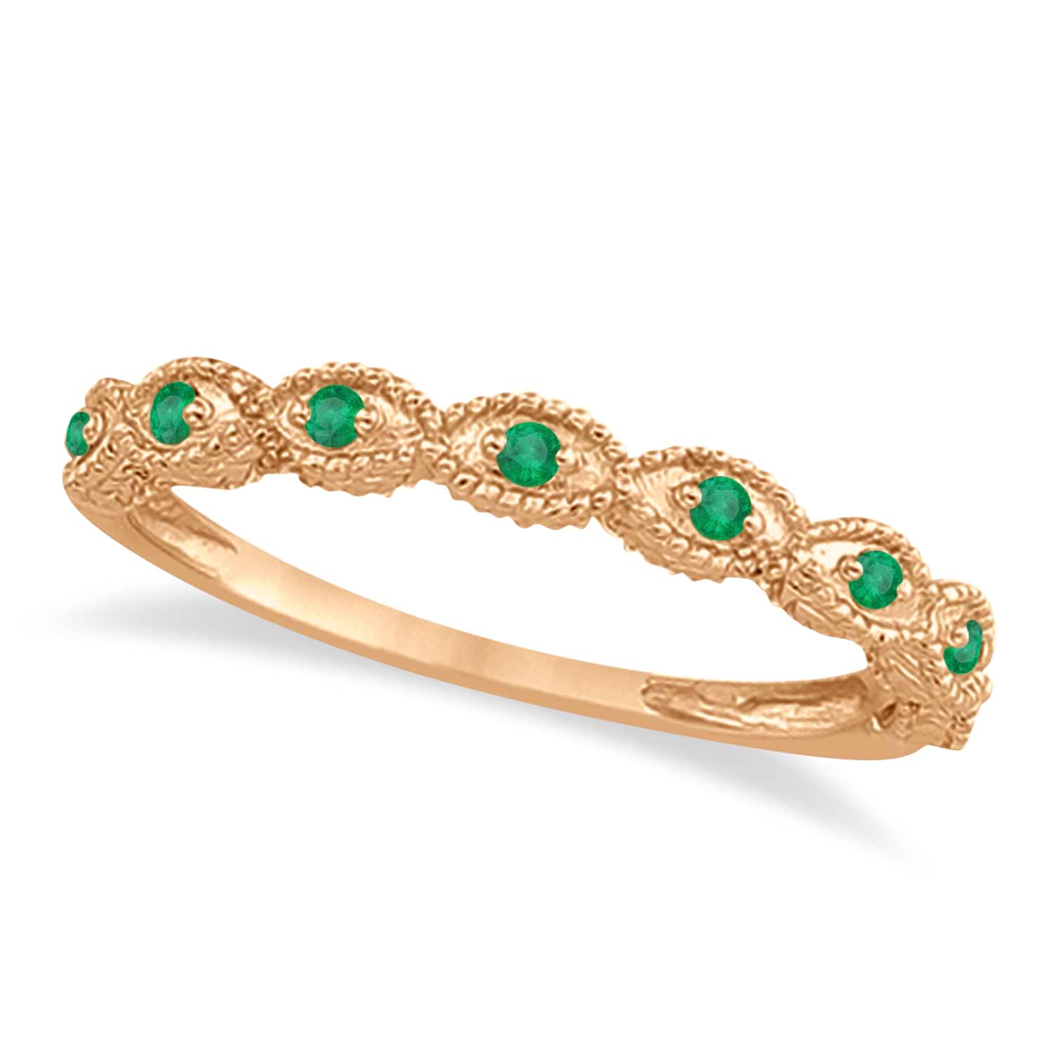 Antique Marquise Shape Emerald Wedding Ring 18k Rose Gold (0.18ct)