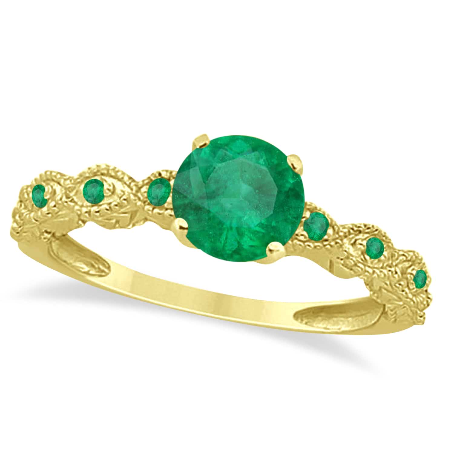 Vintage Style Emerald Engagement Ring 14k Yellow Gold (1.18ct)