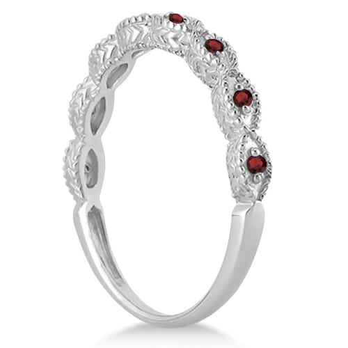 Antique Marquise Shape Garnet Wedding Ring 14k White Gold (0.18ct)