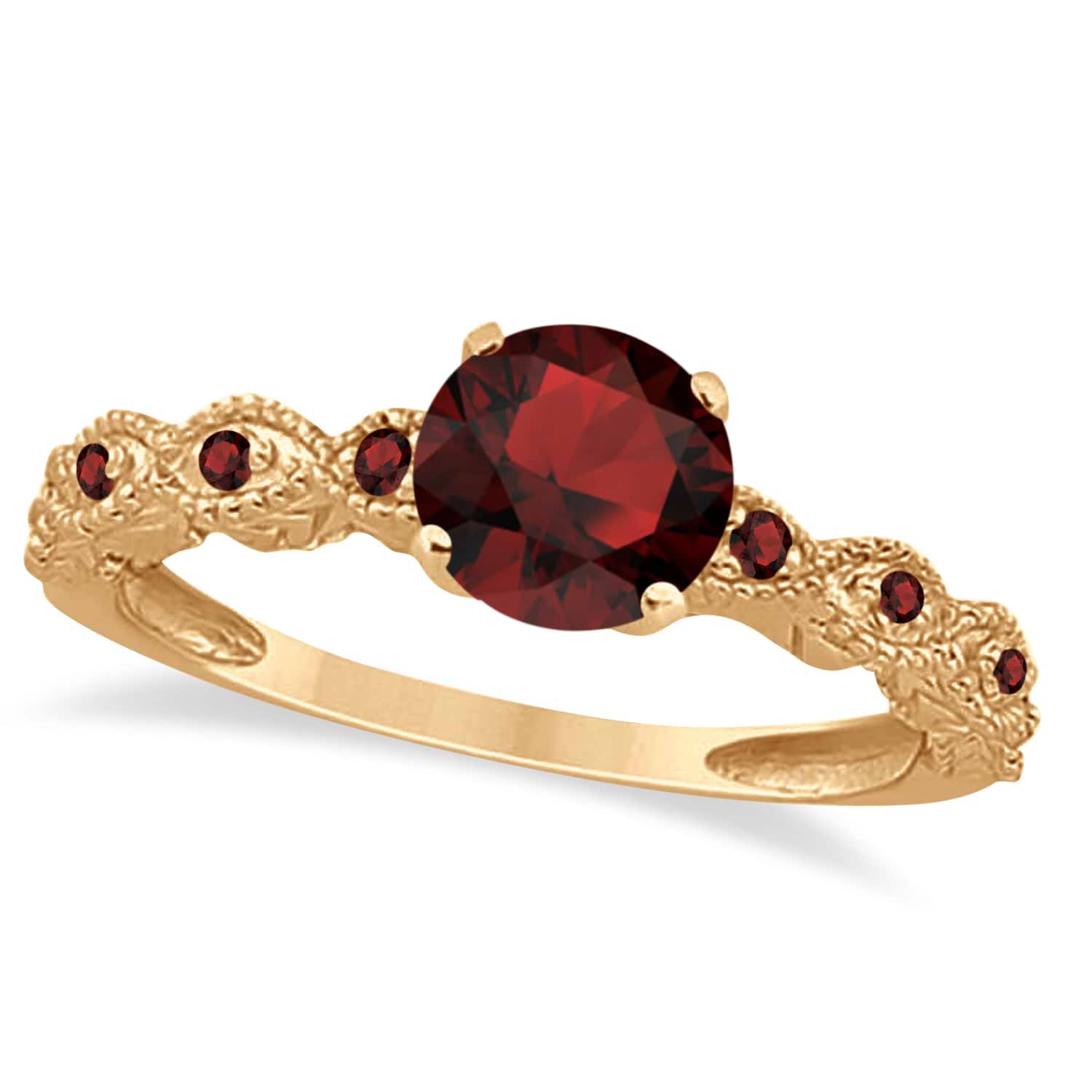 Vintage Style Garnet Engagement Ring 18k Rose Gold (1.18ct)