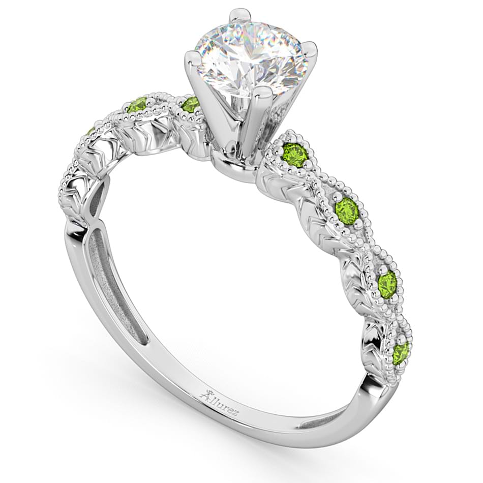 Vintage Marquise Peridot Engagement Ring 14k White Gold (0.18ct)