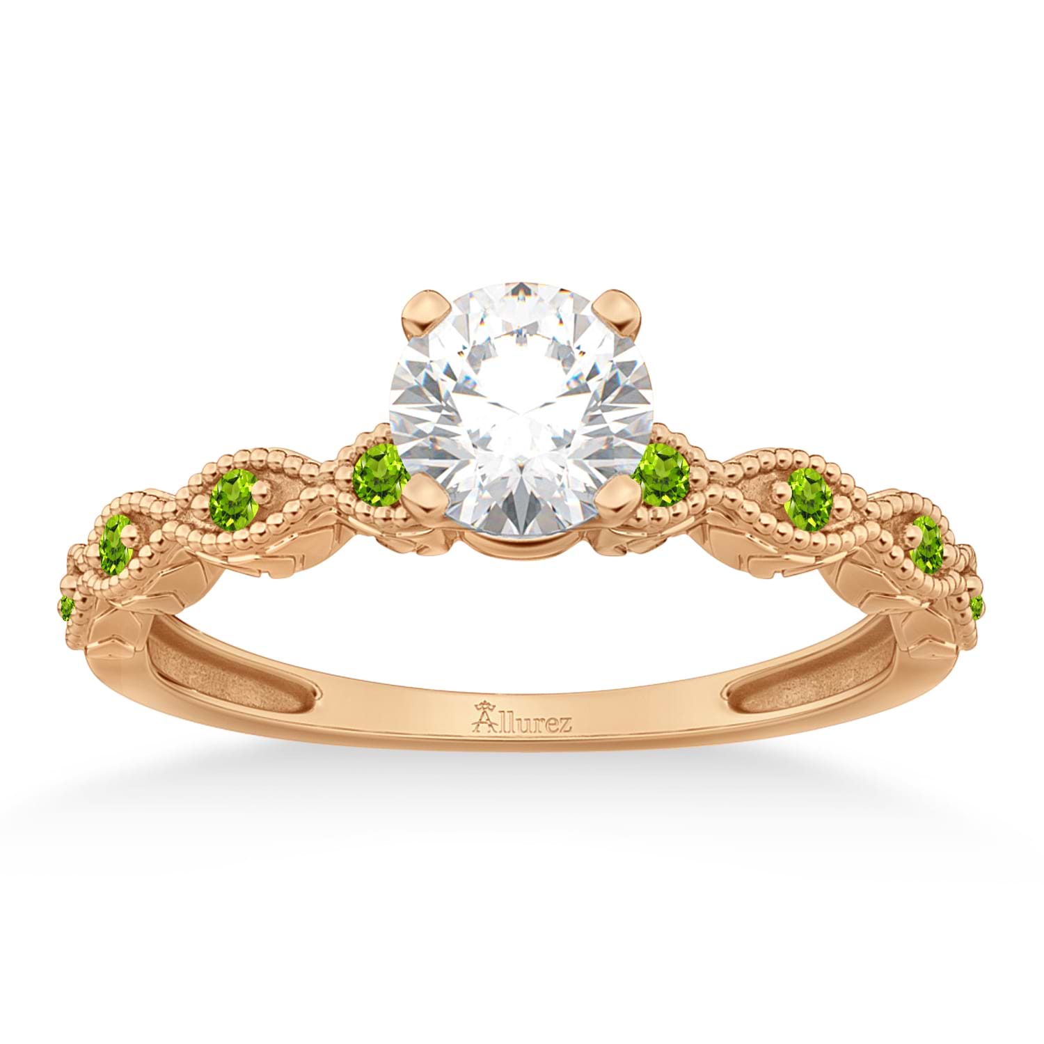 Vintage Marquise Peridot Engagement Ring 18k Rose Gold (0.18ct)