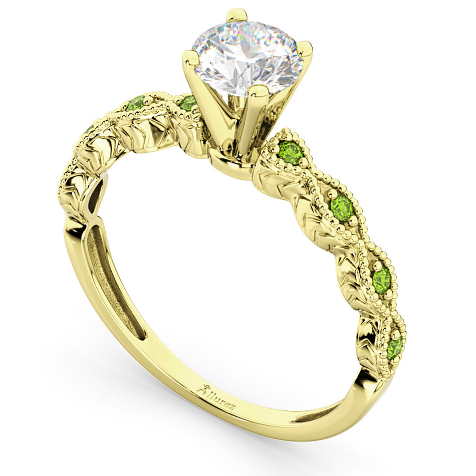 Vintage Marquise Peridot Engagement Ring 18k Yellow Gold (0.18ct)
