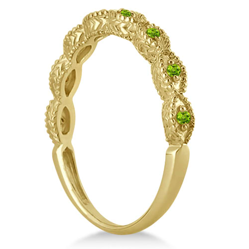 Antique Marquise Shape Peridot Wedding Ring 14k Yellow Gold (0.18ct)