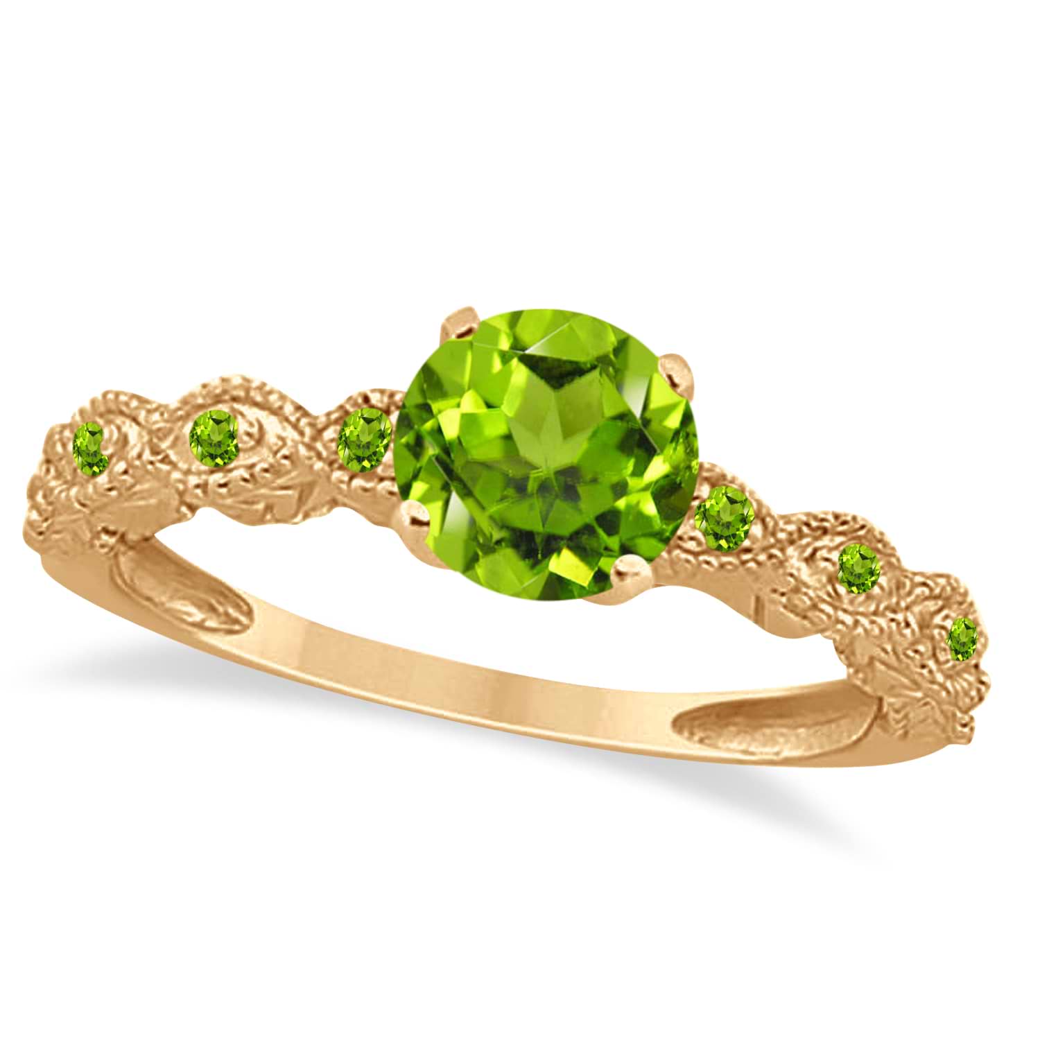 Vintage Style Peridot Engagement Ring 18k Rose Gold (1.18ct)