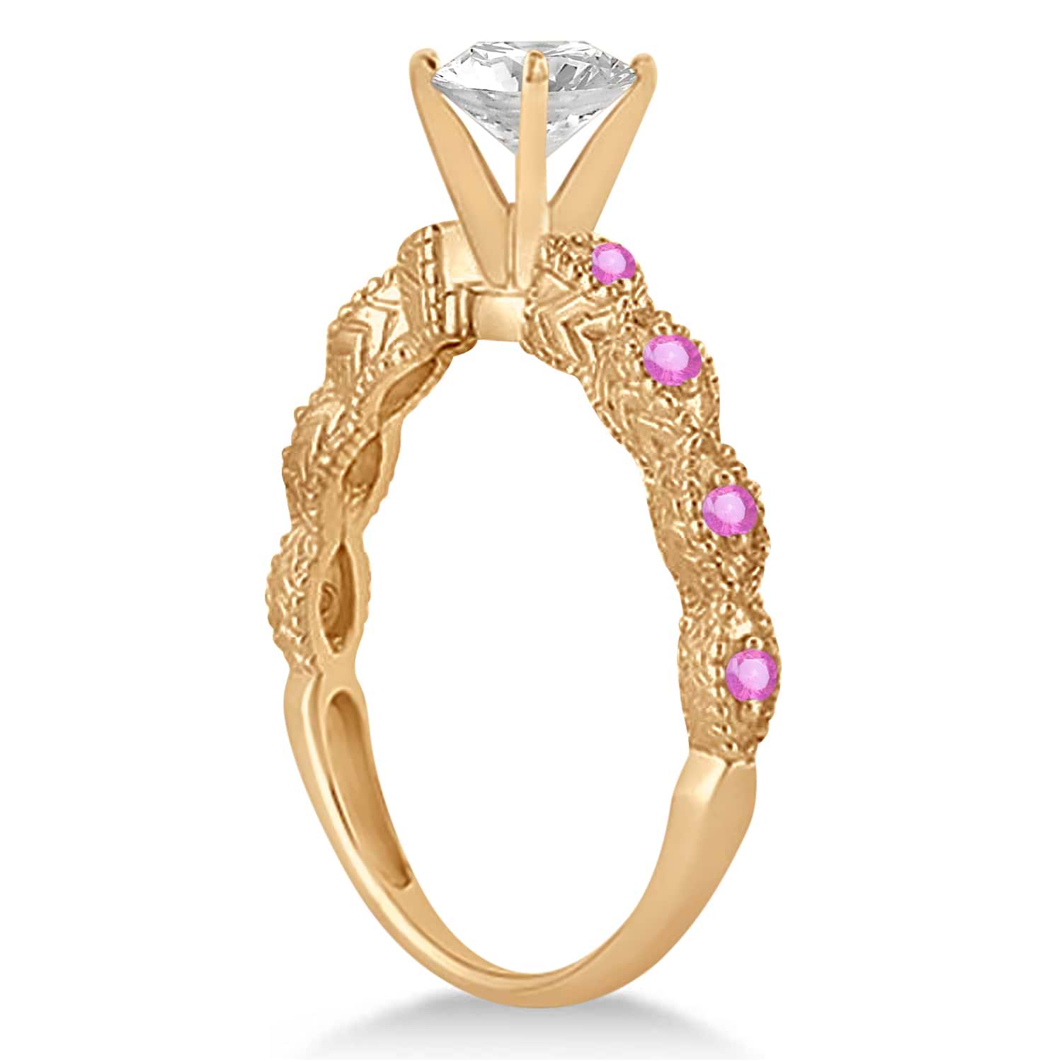 Antique Pink Sapphire Engagement Ring Set 14k Rose Gold (0.36ct)