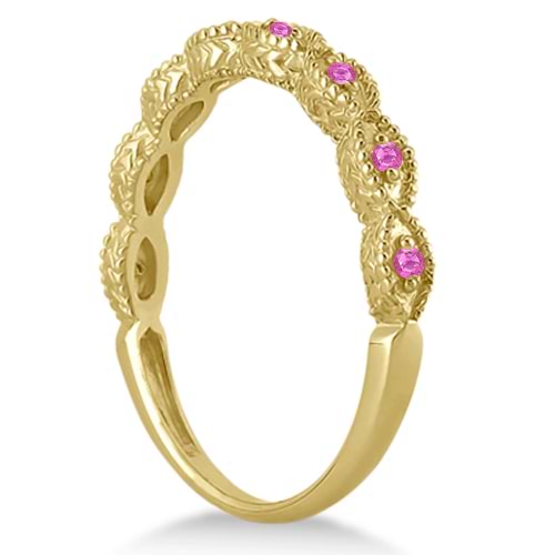 Antique Marquise Pink Sapphire Wedding Ring 14k Yellow Gold (0.18ct)