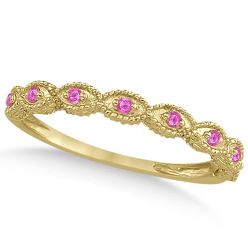 Antique Marquise Pink Sapphire Wedding Ring 18k Yellow Gold (0.18ct)