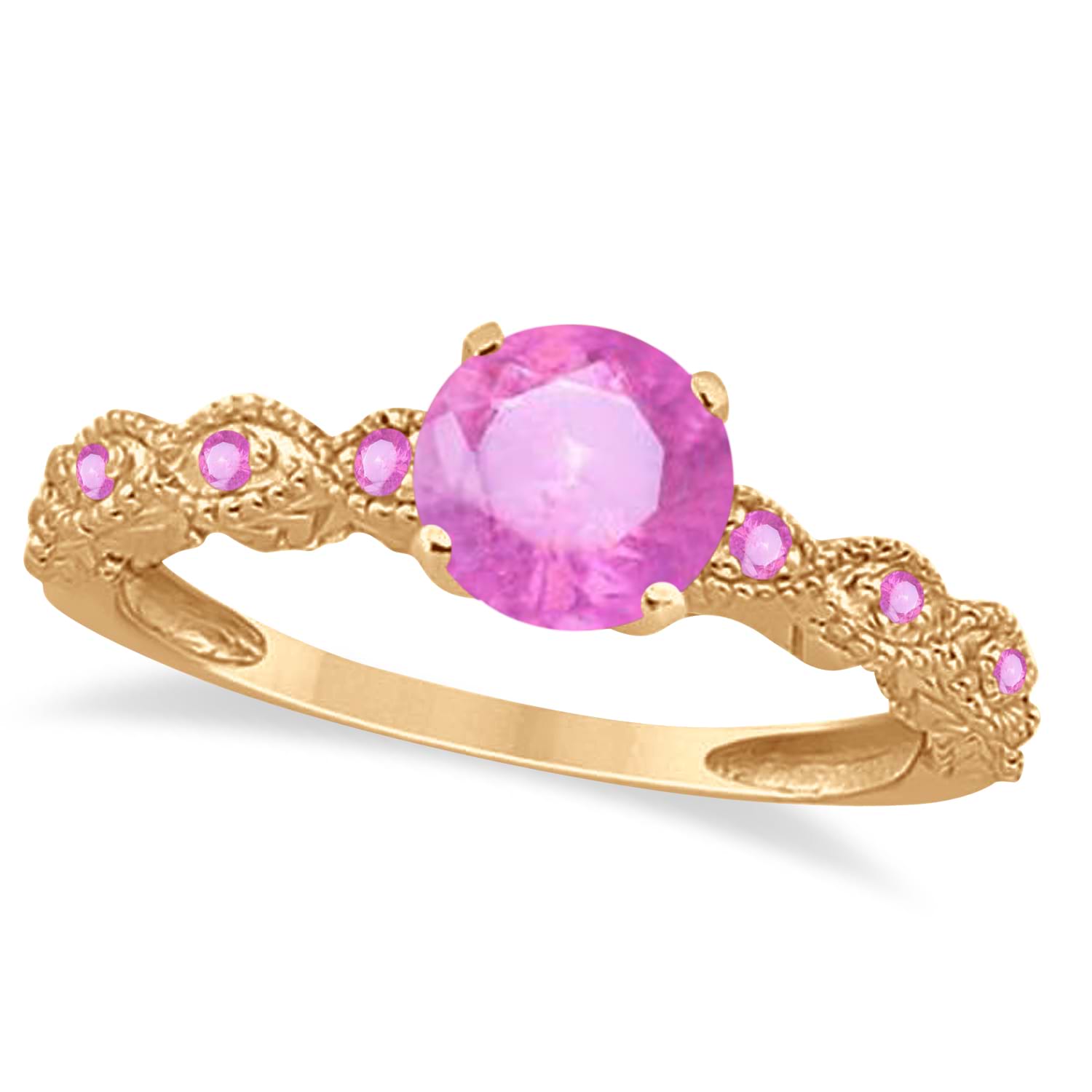Vintage Style Pink Sapphire Engagement Ring in 18k Rose Gold (1.18ct)