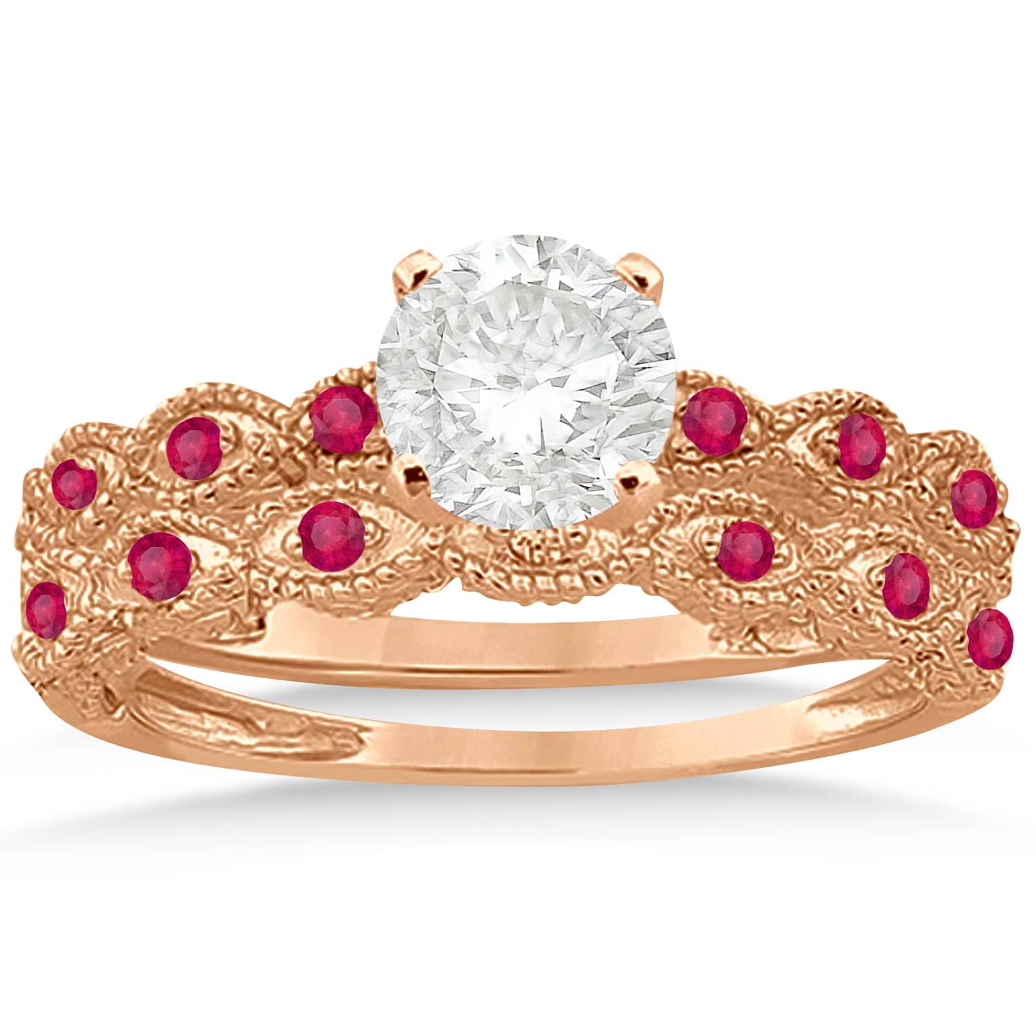 Antique Ruby Engagement Ring and Wedding Band 18k Rose Gold (0.36ct)